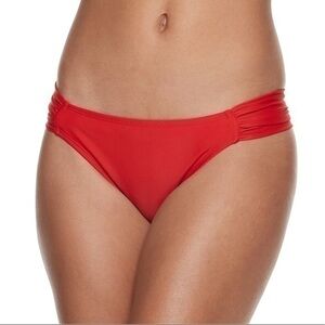 So Bikini Bottom Fiesta Red Ruched Swim NWT